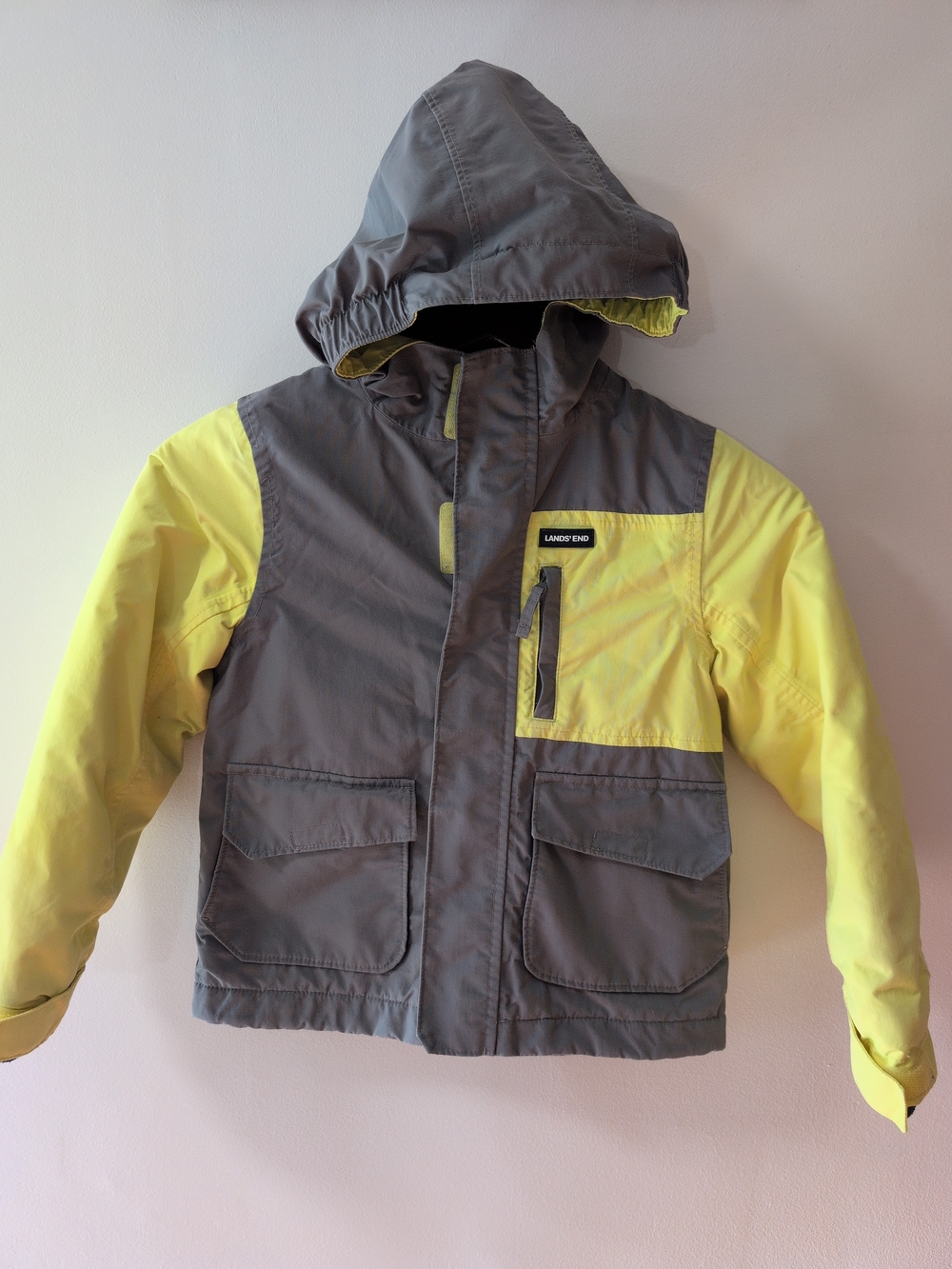 Lands' End Kids' Gray and Yellow Hooded Winter Jacket